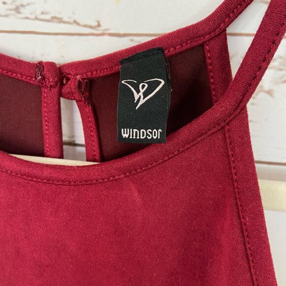 Windsor M Maroon Red Faux Suede High Neck Asymmetrical Hem Mini Dress - Picture 6 of 7